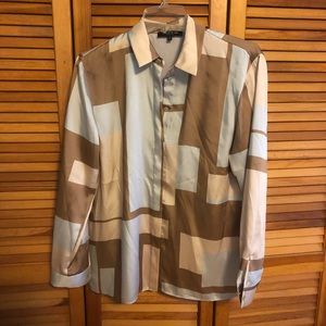 Lafayette New York 148 Grey and Brown button down blouse